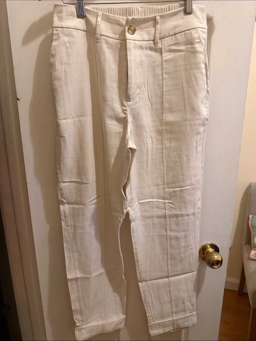 Womenβs White Linen-Blend Dress Pants